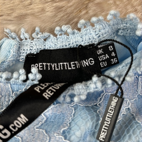 PrettyLittleThing | Dusty Blue Long Sleeve Lace Bodycon Dress - Picture 13 of 17